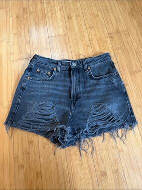 Topshop Distressed Dark Blue Denim Jean Shorts